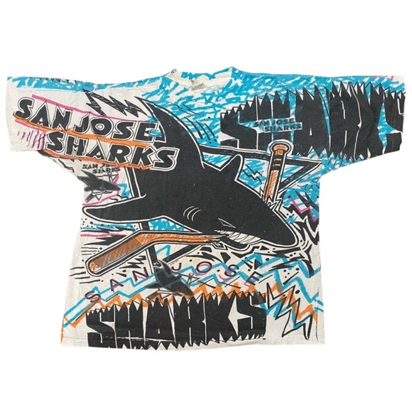 Vintage 1991 San Jose Sharks All Over Print T-Shirt magic Johnson